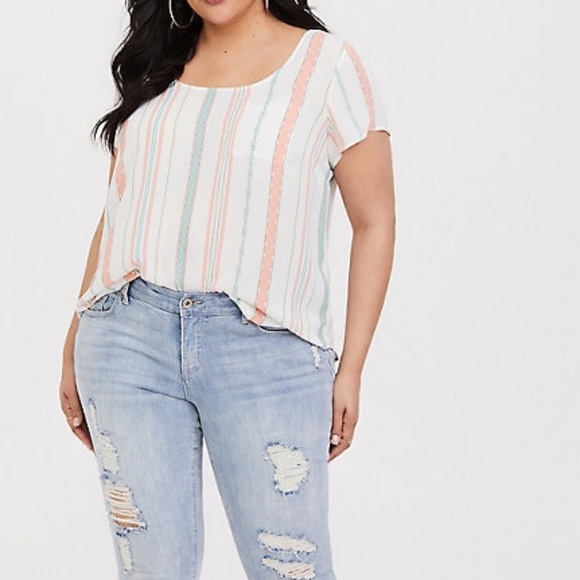 TORRID TOP BLOUSE SHIRT MINT GREEN PEACH STRIPES 0 - Picture 2 of 5